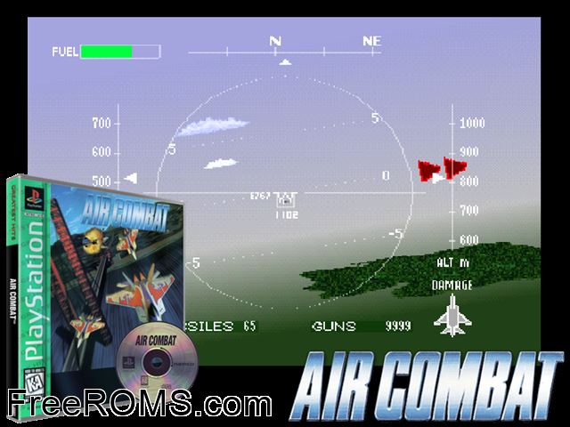 Air Combat PSX game showing 3D box cover and gameplay screenshot