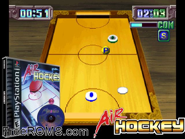 Air Hockey PSX game showing 3D box cover and gameplay screenshot