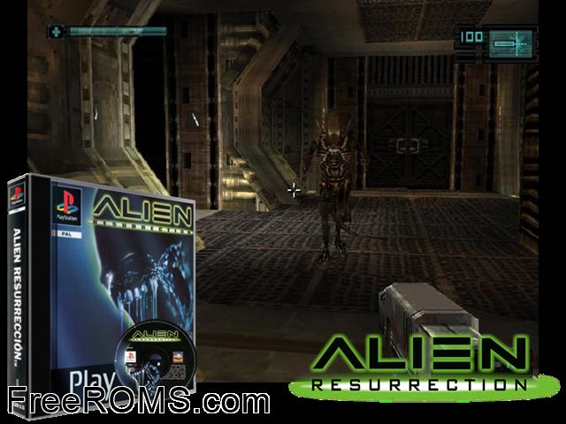 Alien Resurrection PSX game showing 3D box cover and gameplay screenshot