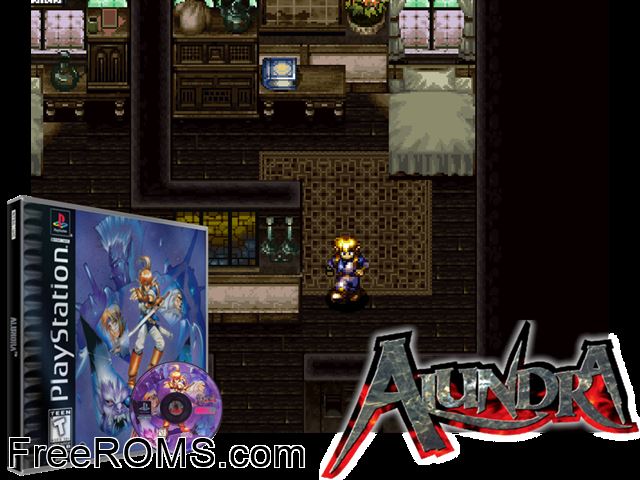 Alundra (v1.1) PSX game showing 3D box cover and gameplay screenshot