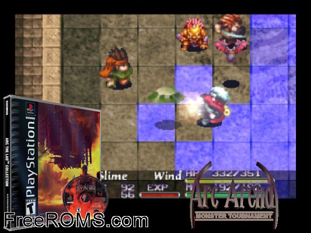 Arc The Lad Collection - Arc Arena - Monster Tournament PSX game showing 3D box cover and gameplay screenshot