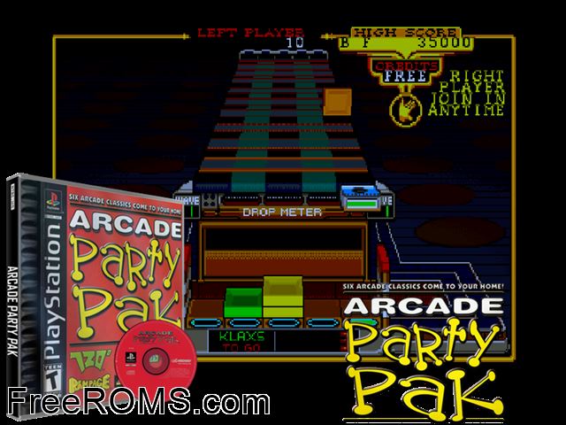 Arcade Party Pack PSX game showing 3D box cover and gameplay screenshot