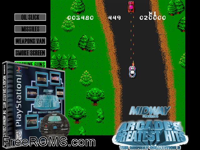 Arcade's Greatest Hits Midway 2 PSX game showing 3D box cover and gameplay screenshot