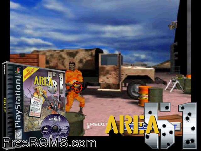 Area 51 PSX game showing 3D box cover and gameplay screenshot