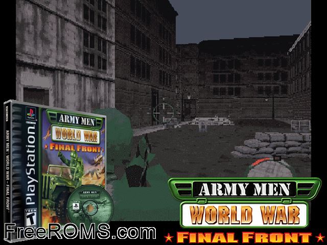 Army Men - World War - Final Front PSX game showing 3D box cover and gameplay screenshot