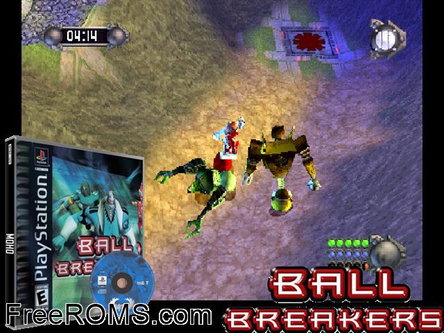 Ball Breakers PSX game showing 3D box cover and gameplay screenshot