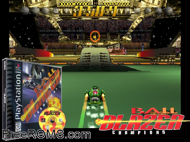 BallBlazer Champions PSX game showing 3D box cover and gameplay screenshot