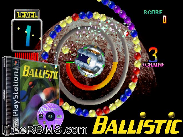 Ballistic PSX game showing 3D box cover and gameplay screenshot
