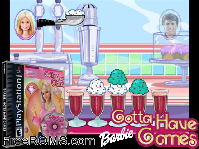 Barbie - Gotta Have Games PSX game showing 3D box cover and gameplay screenshot