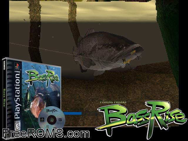 BassRise Fishing PSX game showing 3D box cover and gameplay screenshot