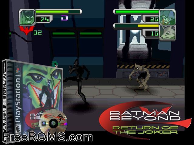 Batman Beyond - Return of the Joker PSX game showing 3D box cover and gameplay screenshot