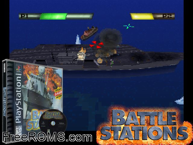 Battle Stations PSX game showing 3D box cover and gameplay screenshot