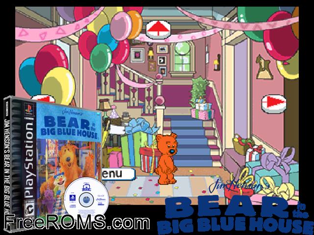 Bear in the Big Blue House PSX game showing 3D box cover and gameplay screenshot