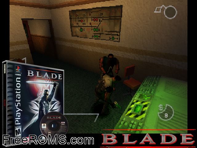 Blade PSX game showing 3D box cover and gameplay screenshot