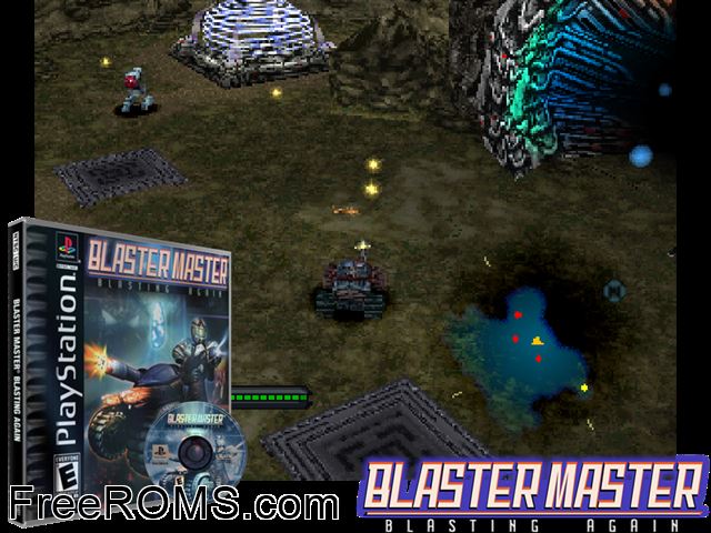 Blaster Master - Blasting Again PSX game showing 3D box cover and gameplay screenshot