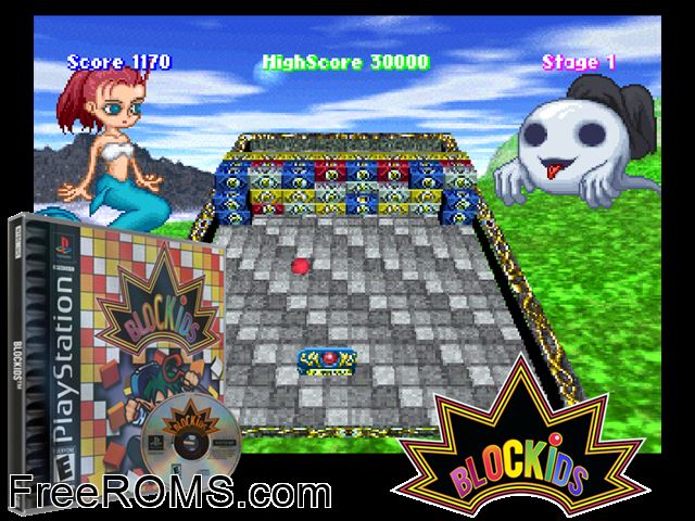 Blockids PSX game showing 3D box cover and gameplay screenshot