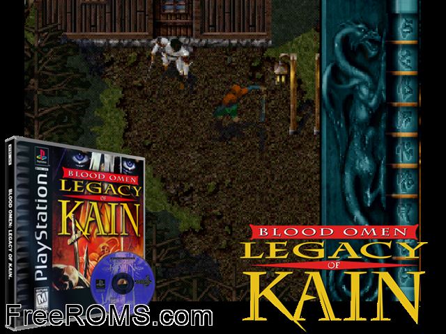 Blood Omen - Legacy Of Kain PSX game showing 3D box cover and gameplay screenshot