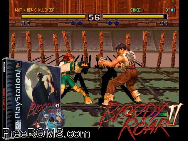 Bloody Roar II - The New Breed PSX game showing 3D box cover and gameplay screenshot