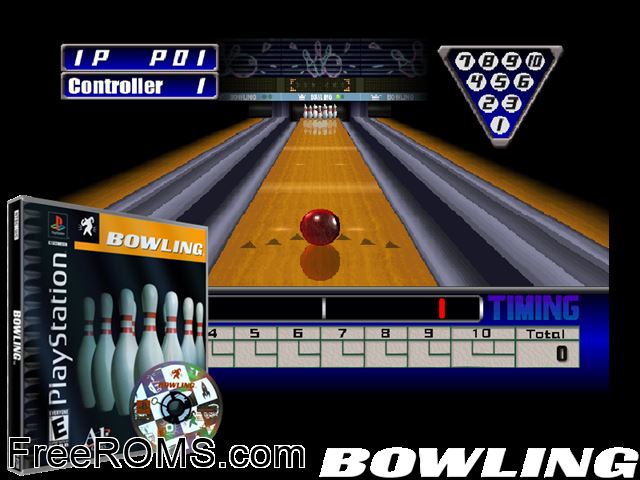 Bowling PSX game showing 3D box cover and gameplay screenshot