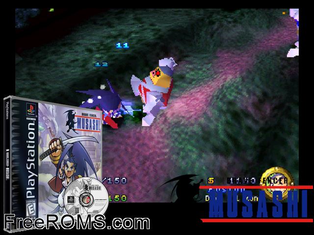 Brave Fencer Musashi PSX game showing 3D box cover and gameplay screenshot