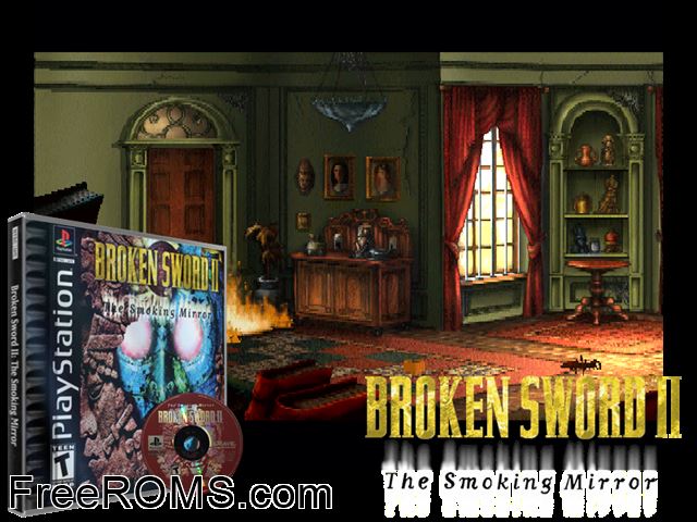 Broken Sword 2 - The Smoking Mirror PSX game showing 3D box cover and gameplay screenshot