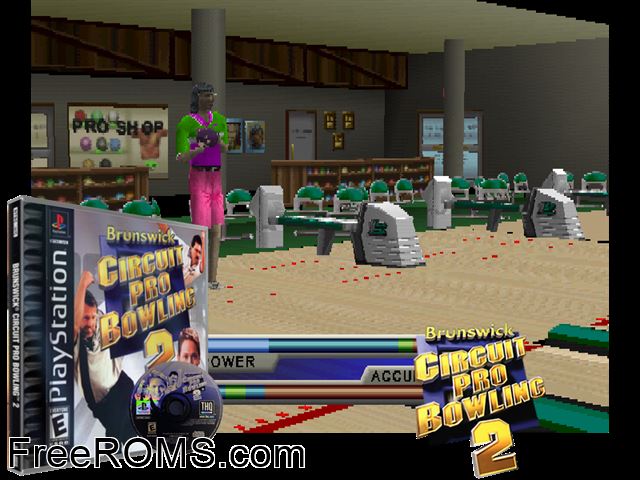 Brunswick Circuit Pro Bowling 2 PSX game showing 3D box cover and gameplay screenshot