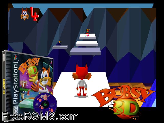 Bubsy 3D - Furbitten Planet PSX game showing 3D box cover and gameplay screenshot