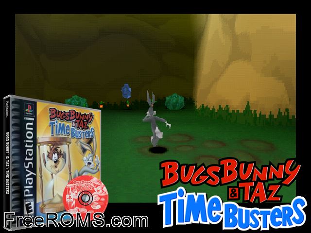 Bugs Bunny and Taz - Time Busters (En,Fr,Es) PSX game showing 3D box cover and gameplay screenshot
