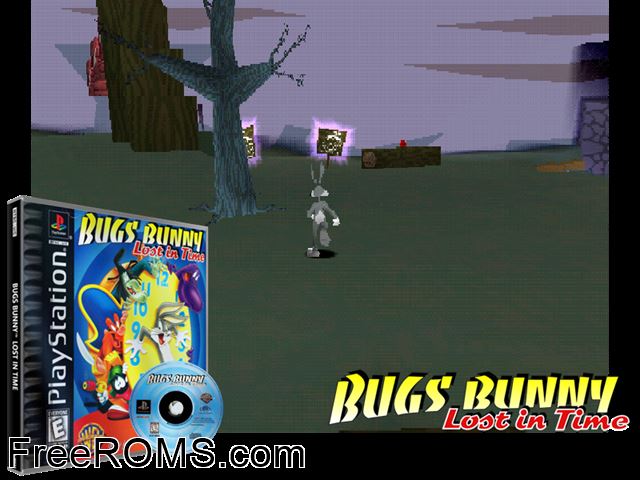 Bugs Bunny - Lost in Time PSX game showing 3D box cover and gameplay screenshot