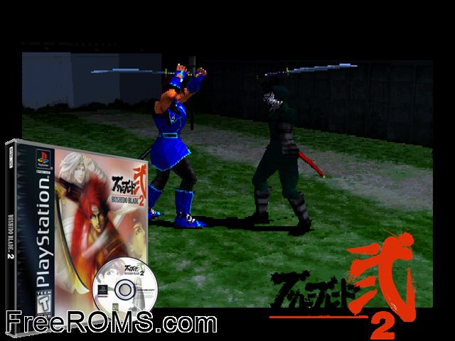 Bushido Blade 2 PSX game showing 3D box cover and gameplay screenshot