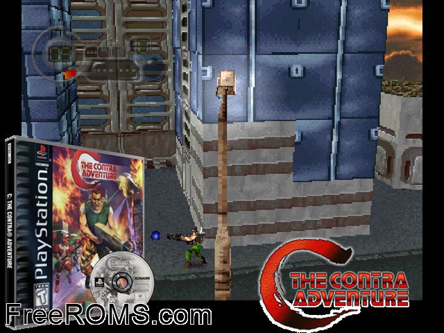 C - The Contra Adventure PSX game showing 3D box cover and gameplay screenshot