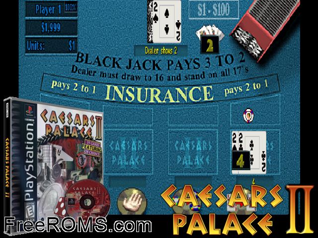 Caesar's Palace II PSX game showing 3D box cover and gameplay screenshot