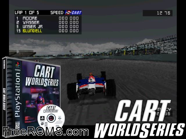 Cart World Series PSX game showing 3D box cover and gameplay screenshot