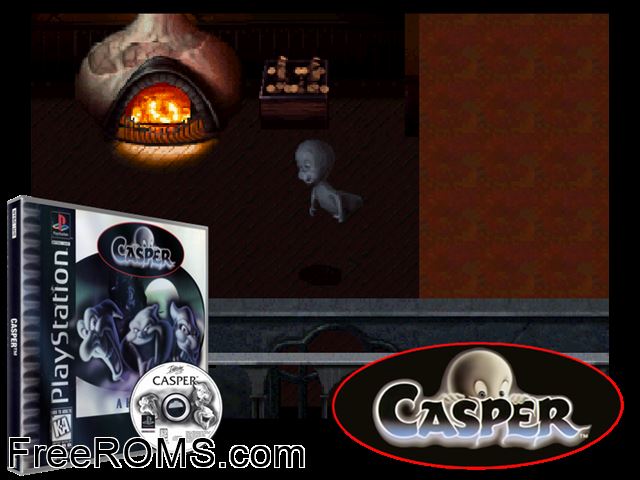 Casper PSX game showing 3D box cover and gameplay screenshot
