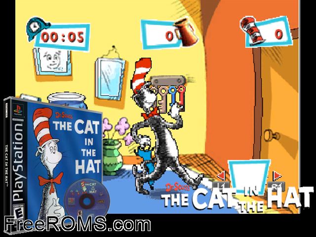 Cat in the Hat PSX game showing 3D box cover and gameplay screenshot