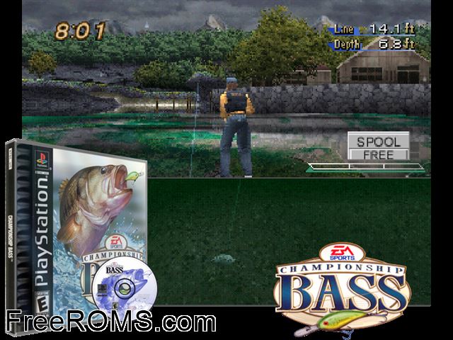 Championship Bass PSX game showing 3D box cover and gameplay screenshot