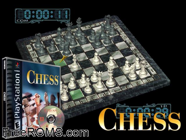 Chess PSX game showing 3D box cover and gameplay screenshot