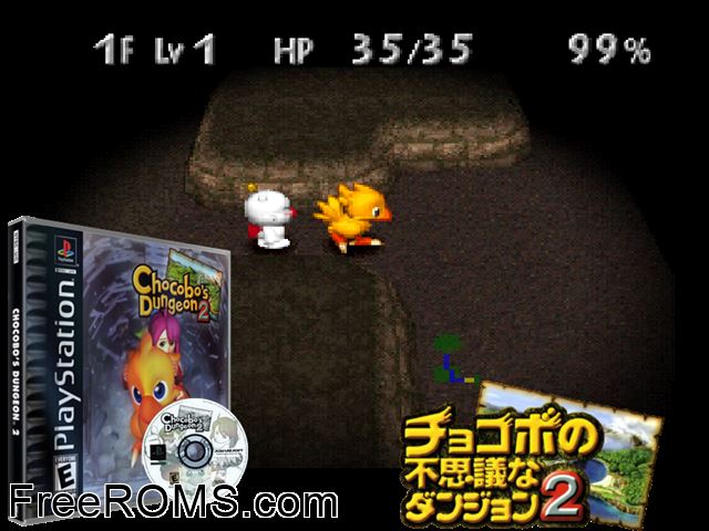 Chocobo's Dungeon 2 PSX game showing 3D box cover and gameplay screenshot