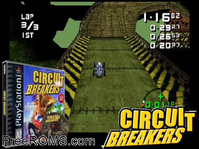 Circuit Breakers PSX game showing 3D box cover and gameplay screenshot