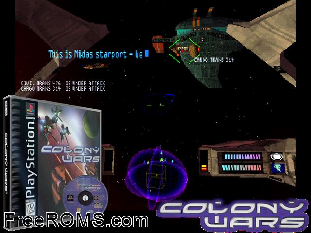 Colony Wars (Disc 2) PSX game showing 3D box cover and gameplay screenshot