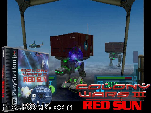 Colony Wars - Red Sun PSX game showing 3D box cover and gameplay screenshot