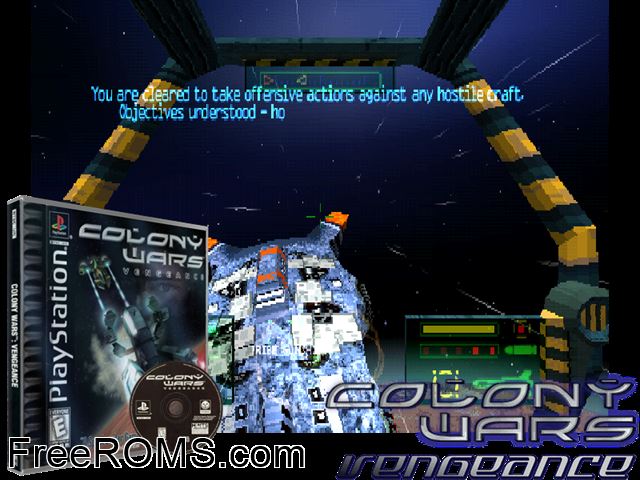 Colony Wars - Vengeance PSX game showing 3D box cover and gameplay screenshot
