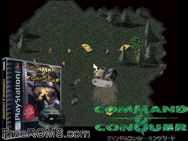 Command and Conquer (Disc 1) (GDI Disc) PSX game showing 3D box cover and gameplay screenshot