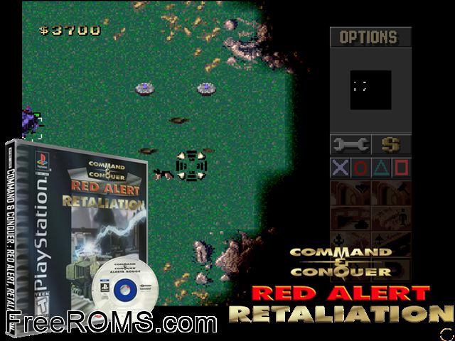 Command and Conquer - Red Alert - Retaliation (Disc 1) (Allies Disc) PSX game showing 3D box cover and gameplay screenshot