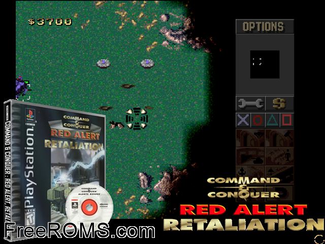 Command and Conquer - Red Alert - Retaliation (Disc 2) (Soviet Disc) PSX game showing 3D box cover and gameplay screenshot