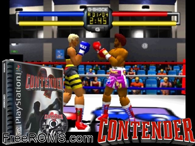 Contender PSX game showing 3D box cover and gameplay screenshot