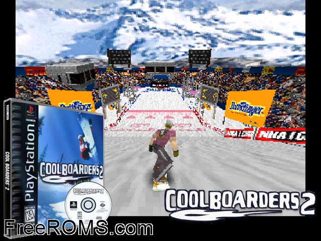 Cool Boarders 2 PSX game showing 3D box cover and gameplay screenshot