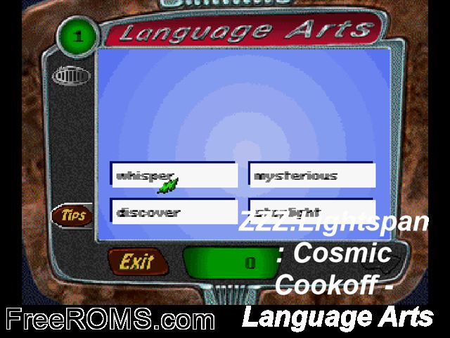 Cosmic Cookoff - Language Arts PSX game showing 3D box cover and gameplay screenshot