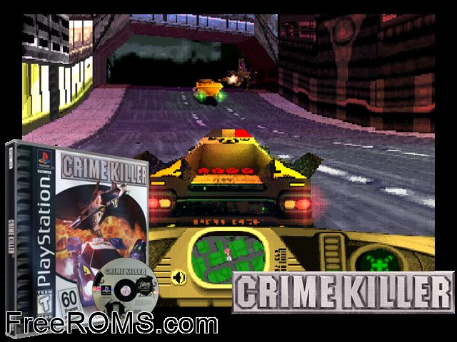 Crime Killer PSX game showing 3D box cover and gameplay screenshot