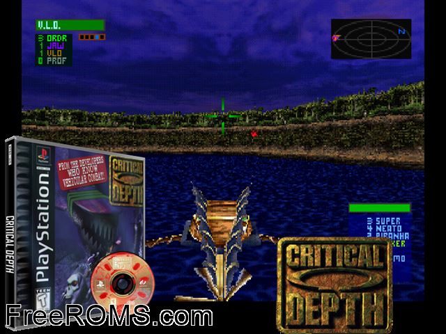 Critical Depth PSX game showing 3D box cover and gameplay screenshot